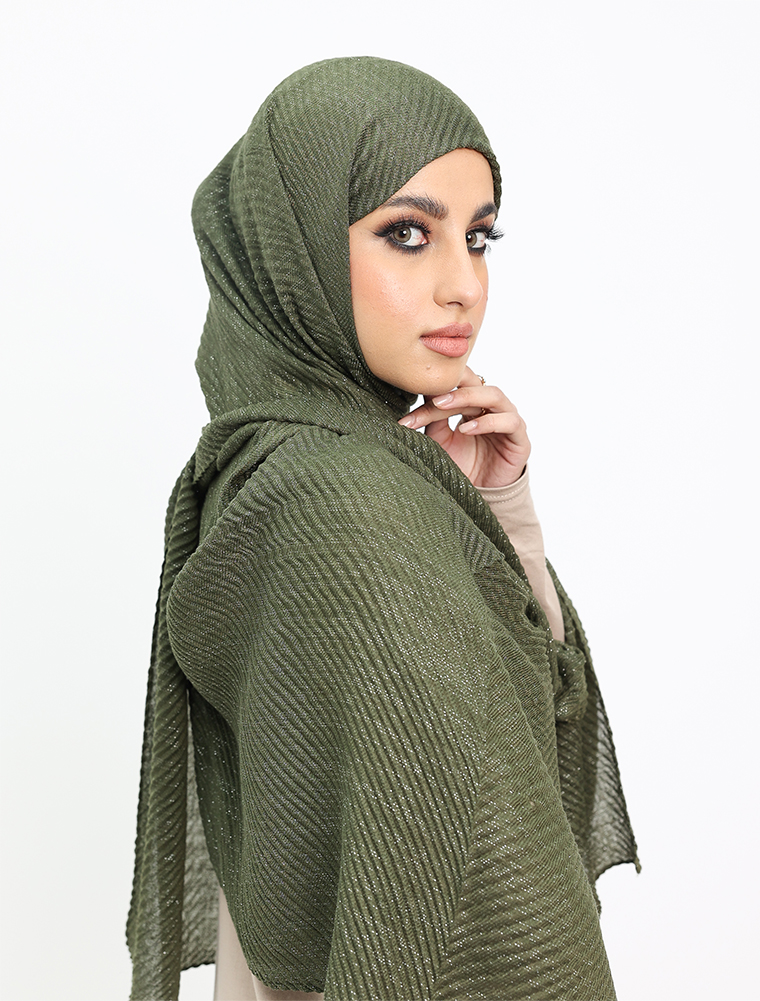 Olive Crinkle Lurex Hijab